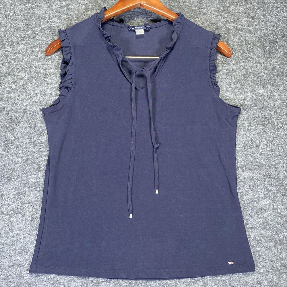 Tommy Hilfiger Women’s Sleeveless Ruffled Neck Drawstring Blouse